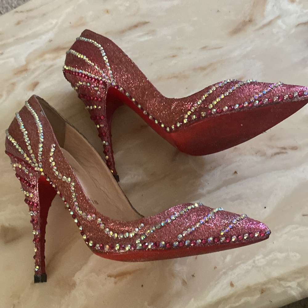 Christian Louboutin Custom Pink Rhinestone Heels Sz 39-1/2 - Picture 11 of 11